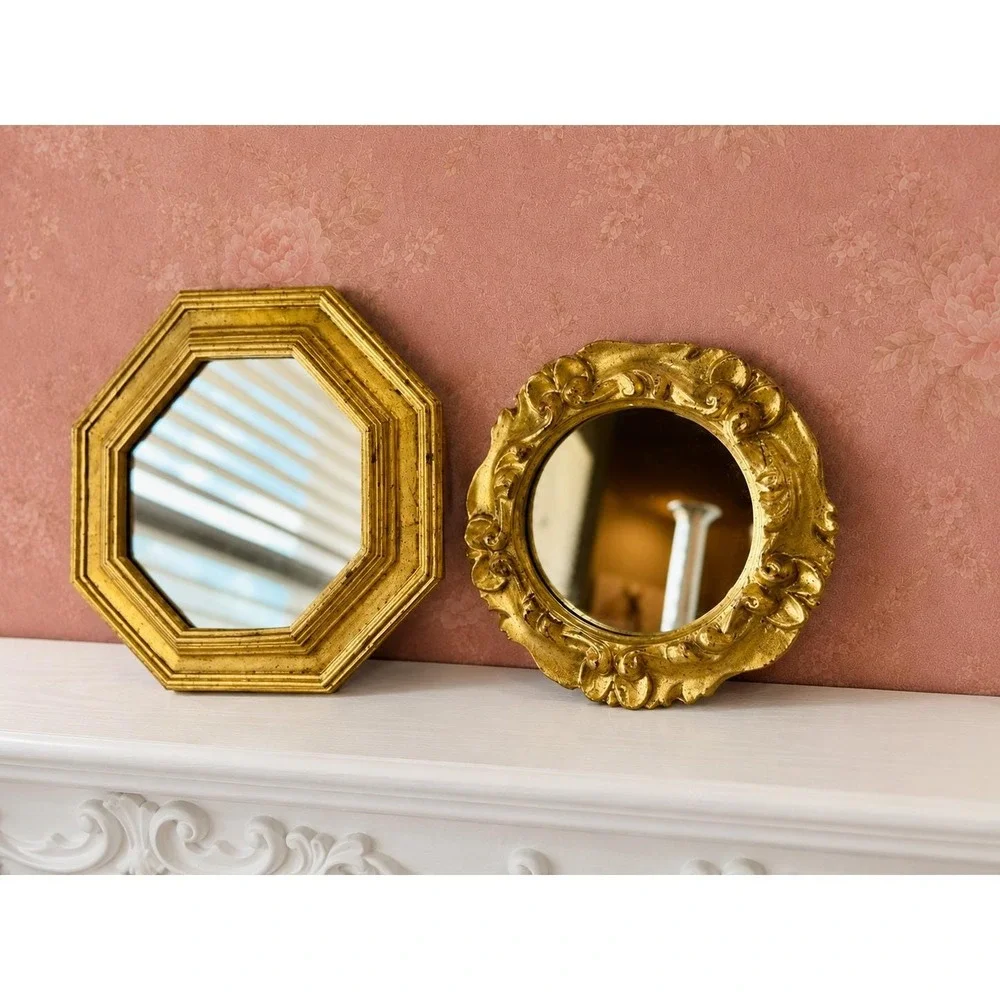 Vintage Italian Florentine Gold Gilt Wall Mirrors 2PC Set Octagon Baroque 7